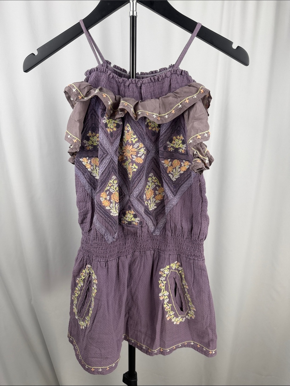 Miss Me Girls Purple Embroidered Ruffle Romper Dress Small